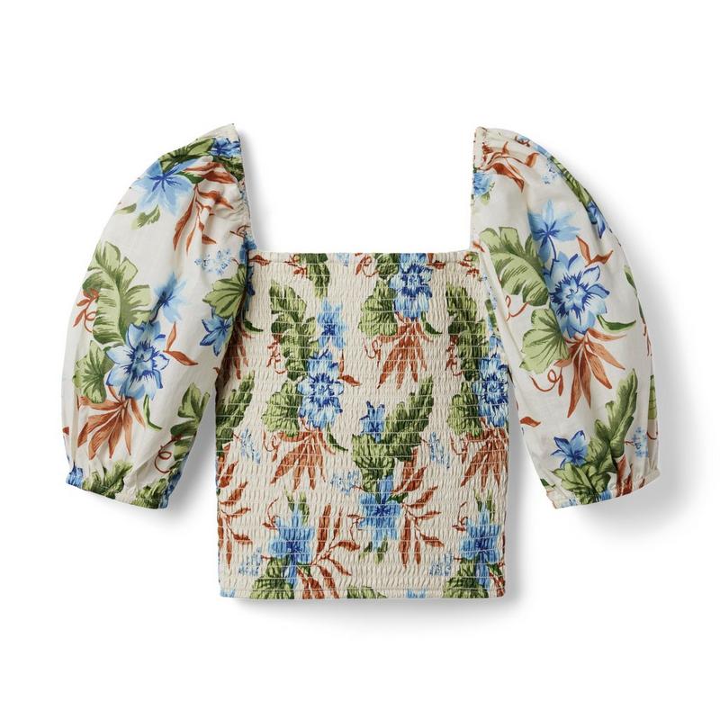 Tropical Floral Smocked Cropped Puff Sleeve Top - Janie And Jack